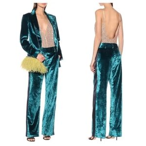 SIES MARJAN Sonya Liquid Velvet Pants Teal Blue With Leg Stripe Size 2